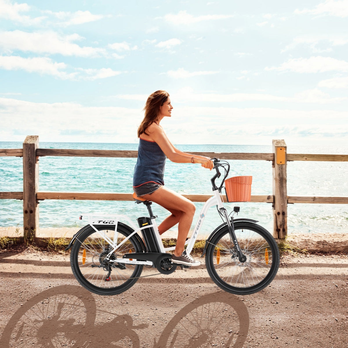 TTGO YY-26ST Vélo Électrique - Moteur 250W Batterie 36V14.5AH Pneus de 26 Pouces Vitesse Max 25 km/h Freins à Disque Mécaniques - Blanc