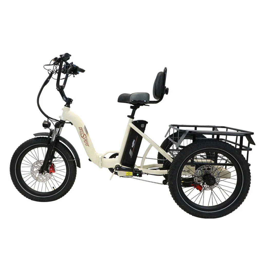ONESPORT OT30 Vélo électrique à Trois Roues - Moteur 500W Batterie 48V13AH Pneus de 20 Pouces Freins Hydrauliques - Blanc Cassé