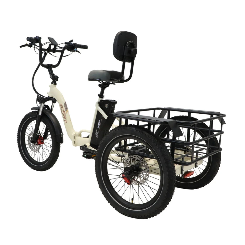 ONESPORT OT30 Vélo électrique à Trois Roues - Moteur 500W Batterie 48V13AH Pneus de 20 Pouces Freins Hydrauliques - Blanc Cassé
