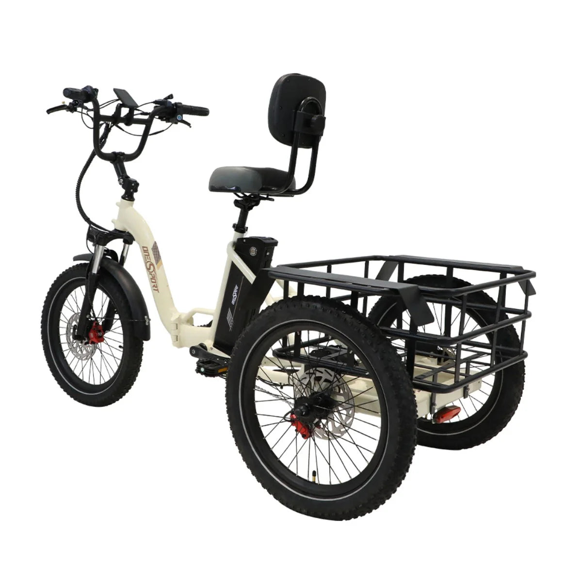 ONESPORT OT30 Vélo électrique à Trois Roues - Moteur 500W Batterie 48V13AH Pneus de 20 Pouces Freins Hydrauliques - Blanc Cassé