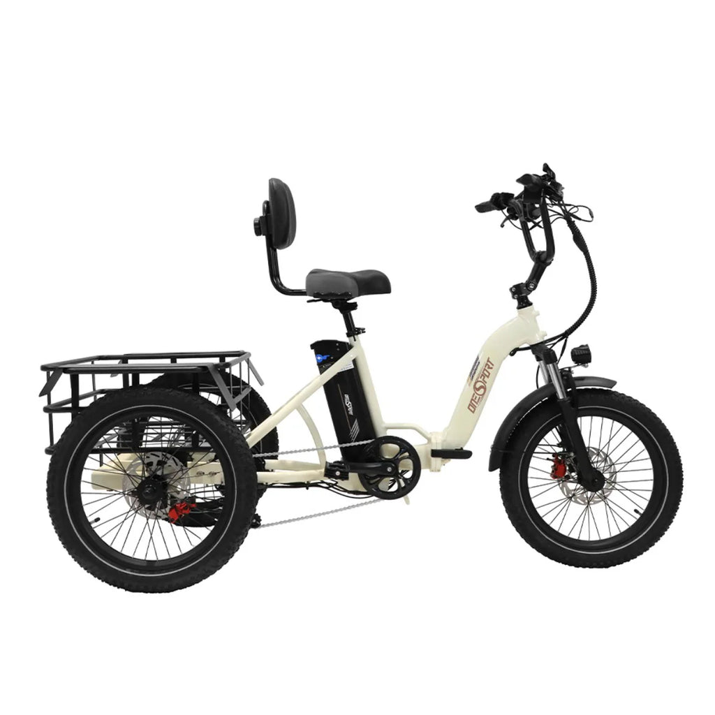 ONESPORT OT30 Vélo électrique à Trois Roues - Moteur 500W Batterie 48V13AH Pneus de 20 Pouces Freins Hydrauliques - Blanc Cassé
