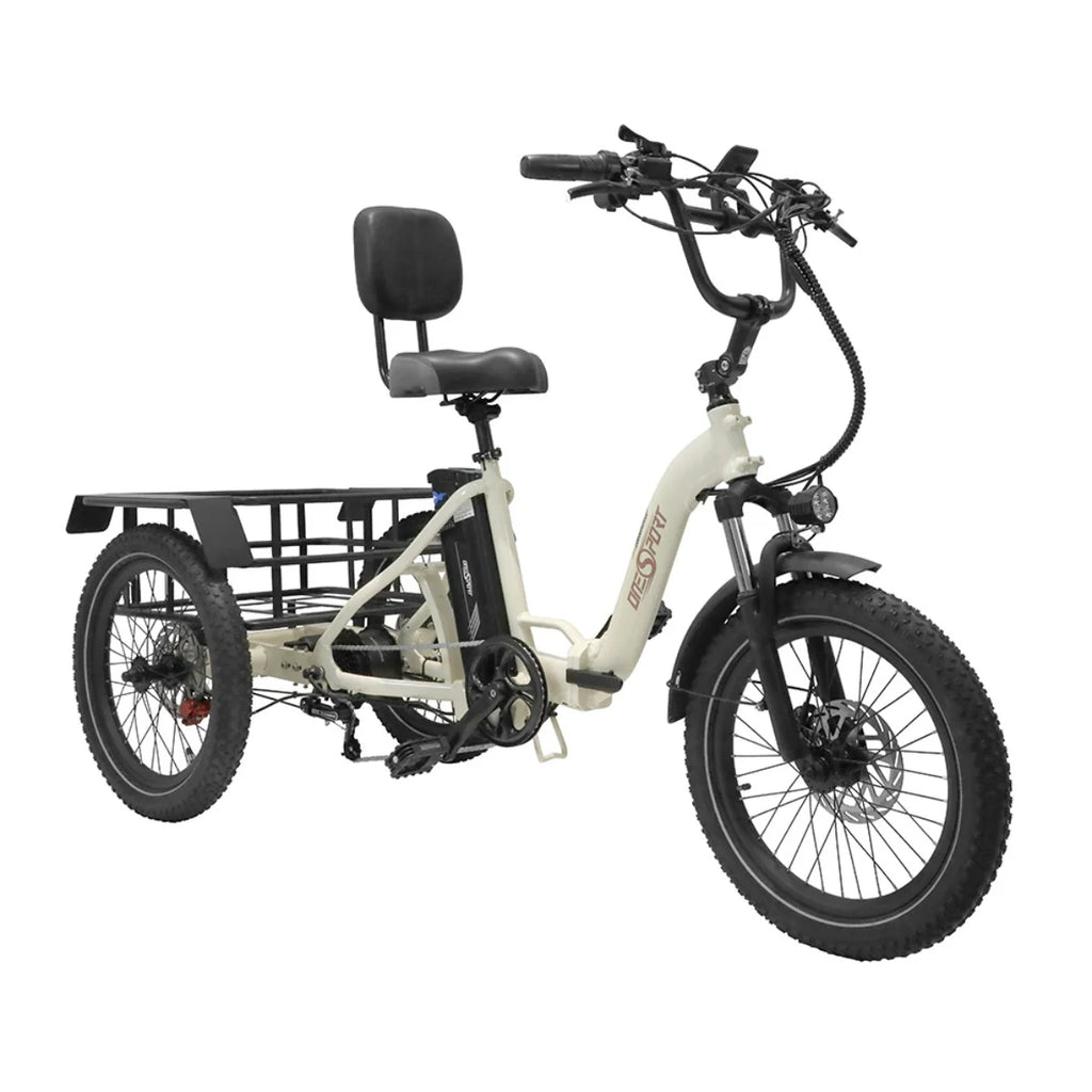 ONESPORT OT30 Vélo électrique à Trois Roues - Moteur 500W Batterie 48V13AH Pneus de 20 Pouces Freins Hydrauliques - Blanc Cassé