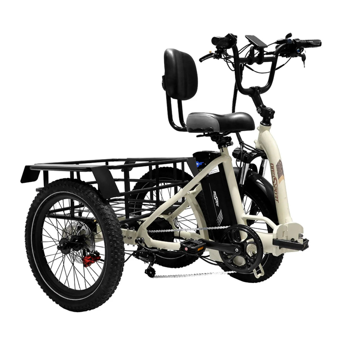 ONESPORT OT30 Vélo électrique à Trois Roues - Moteur 500W Batterie 48V13AH Pneus de 20 Pouces Freins Hydrauliques - Blanc Cassé