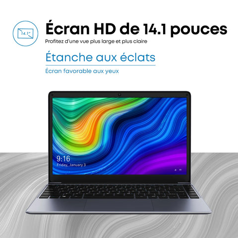 CHUWI HeroBook Pro-PC Portable 14.1" FHD (8Go RAM,256Go SSD)|Windows11+Office|Idéal Télétravail/Études|Meilleur Rapport Qualité-Prix
