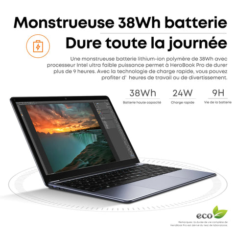 CHUWI HeroBook Pro-PC Portable 14.1" FHD (8Go RAM,256Go SSD)|Windows11+Office|Idéal Télétravail/Études|Meilleur Rapport Qualité-Prix