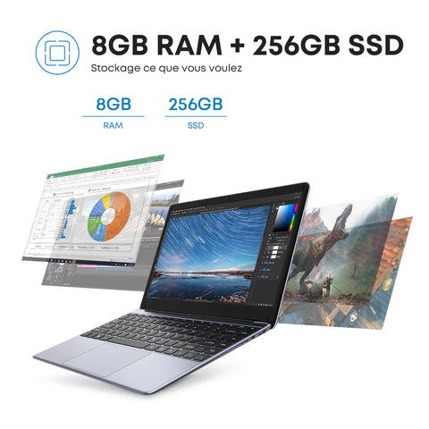 CHUWI HeroBook Pro-PC Portable 14.1" FHD (8Go RAM,256Go SSD)|Windows11+Office|Idéal Télétravail/Études|Meilleur Rapport Qualité-Prix