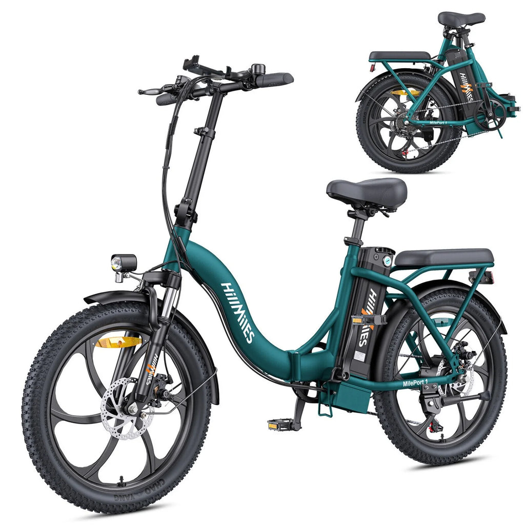 Vélo Électrique HillMiles MilePort 1 - 250W Moteur 36V13Ah Batterie Pneus 20 Pouces Freins à Disques Mécaniques - Vert