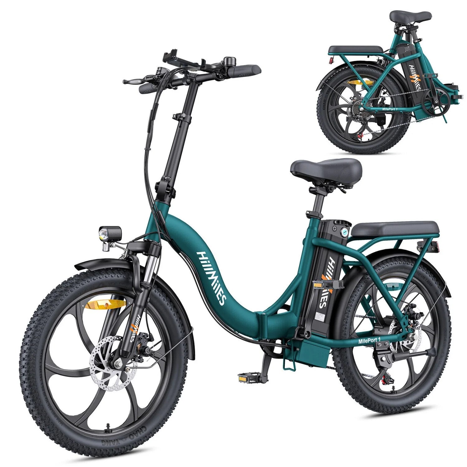 Vélo Électrique HillMiles MilePort 1 - 250W Moteur 36V13Ah Batterie Pneus 20 Pouces Freins à Disques Mécaniques - Vert