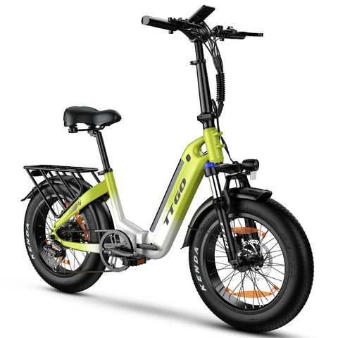 TTGO F6 Vélo Électrique - Moteur 250W Batterie 36V25AH Pneus de 20 Pouces Freins Hydrauliques - Blanc Vert