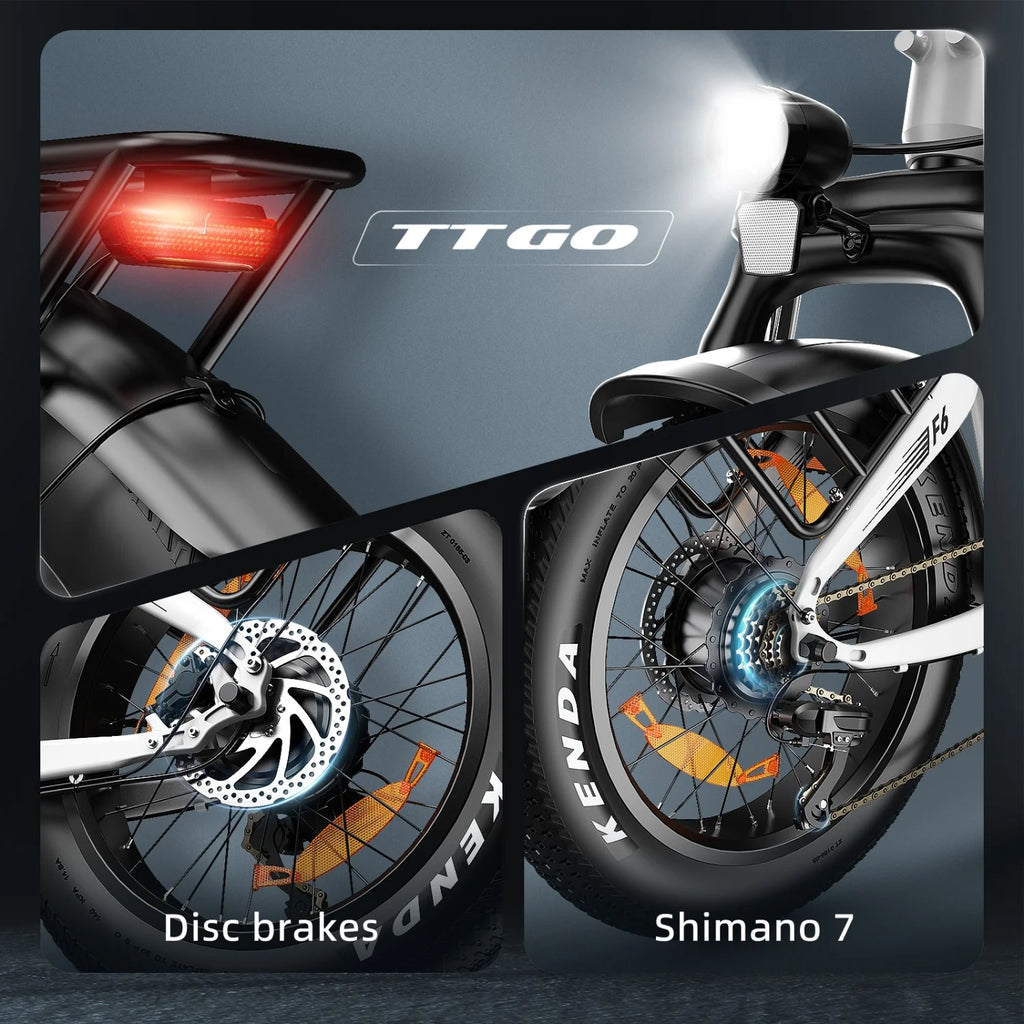 TTGO F6 Vélo Électrique - Moteur  250W Batterie 36V25AH  Pneus de 20 Pouces Freins Hydrauliques –  Blanc