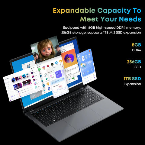 CHUWI HeroBook Plus 15.6" FHD | Intel N4020, 8Go RAM, 256Go SSD | Ultra-fin, Webcam HD – Idéal télétravail & bureautique mobile