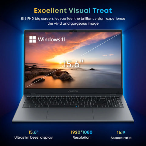 CHUWI HeroBook Plus 15.6" FHD | Intel N4020, 8Go RAM, 256Go SSD | Ultra-fin, Webcam HD – Idéal télétravail & bureautique mobile