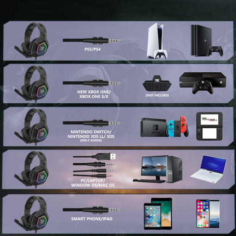 ONIKUMA K10 Casque Gaming Sans Fil RGB Micro Haute Sensibilité - Noir