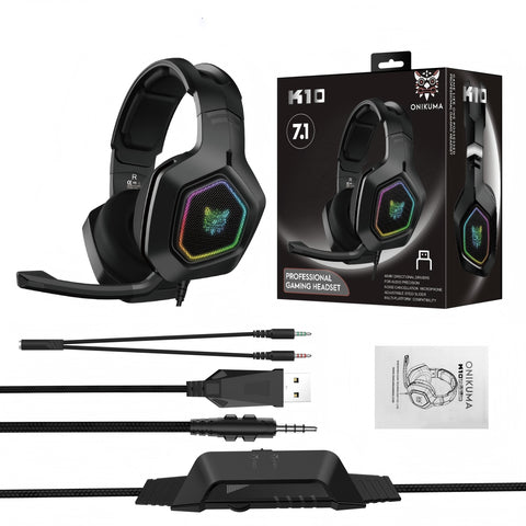 ONIKUMA K10 Casque Gaming Sans Fil RGB Micro Haute Sensibilité - Noir