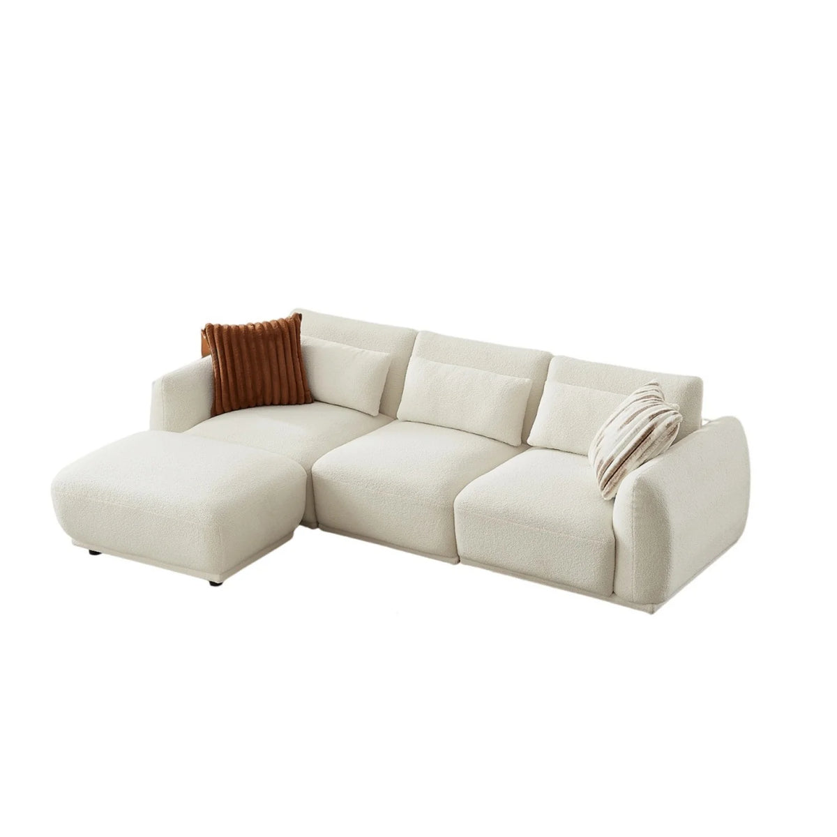 YHL Voyura 10 Canapé En Tissu Teddy Moderne - Siège à ressorts hélicoïdaux - Forme Générale en L - Blanc cassé