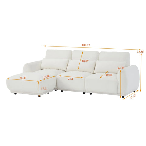 YHL Voyura 10 Canapé En Tissu Teddy Moderne - Siège à ressorts hélicoïdaux - Forme Générale en L - Blanc cassé