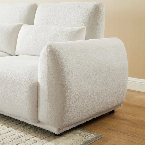 YHL Voyura 10 Canapé En Tissu Teddy Moderne - Siège à ressorts hélicoïdaux - Forme Générale en L - Blanc cassé