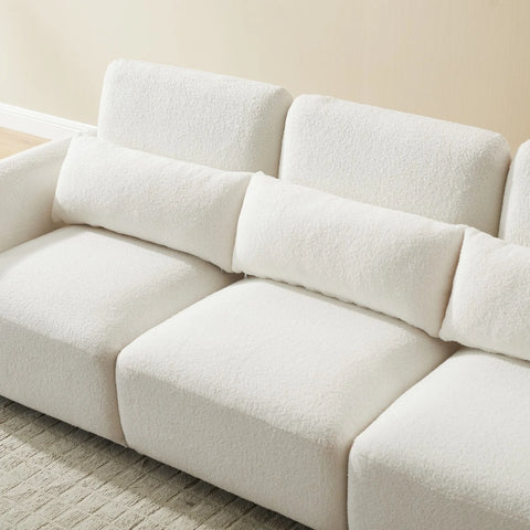 YHL Voyura 10 Canapé En Tissu Teddy Moderne - Siège à ressorts hélicoïdaux - Forme Générale en L - Blanc cassé