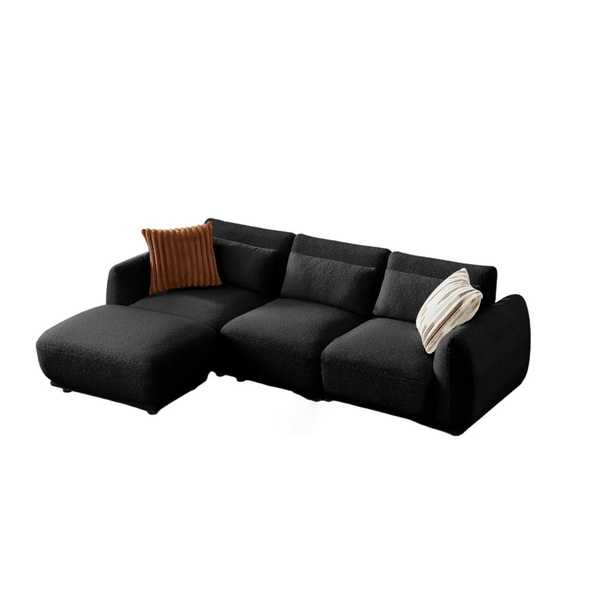 YHL Voyura 10 Canapé Moderne En Teddy - Coussin En Mousse - 2-3 Personnes - Noir