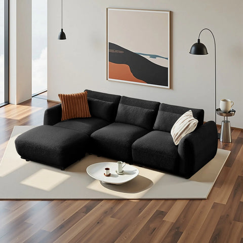 YHL Voyura 10 Canapé Moderne En Teddy - Coussin En Mousse - 2-3 Personnes - Noir