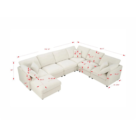 YHL Voyura 2213 Canapé contemporain méridienne Chenille - Cushioned Back - Foam Fill - Beige