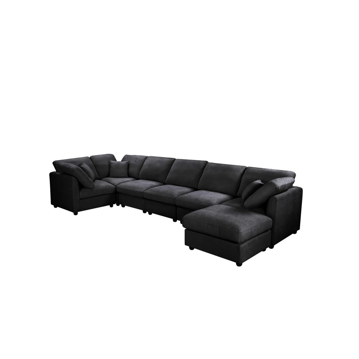 YHL Voyura 2213 Canapé longue chaise de salon chenille moderne - 6 places - accoudoirs carrés - Noir