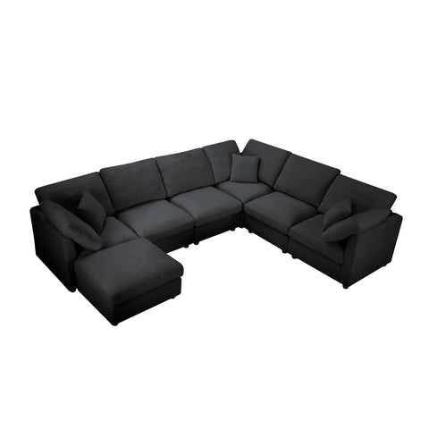 YHL Voyura 2213 Canapé longue chaise de salon chenille moderne - 6 places - accoudoirs carrés - Noir