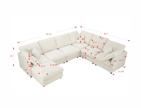 YHL Voyura 2213 Canapé longue chaise de salon chenille moderne - 6 places - accoudoirs carrés - Noir