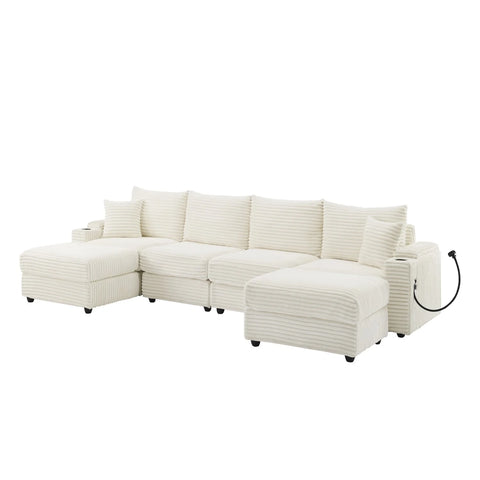 YHL Voyura 2231 Canapé Moderne Corduroy Multi-Personnes - Coussin en mousse - Blanc cassé