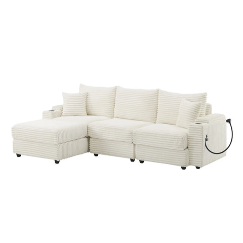 YHL Voyura 2231 Canapé Moderne Corduroy Multi-Personnes - Coussin en mousse - Blanc cassé