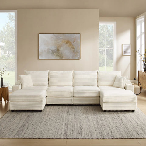 YHL Voyura 2231 Canapé Moderne Corduroy Multi-Personnes - Coussin en mousse - Blanc cassé