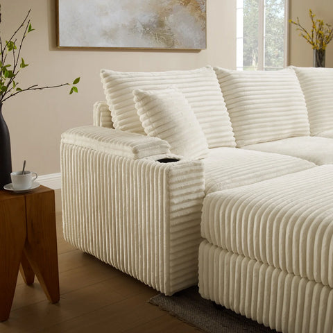 YHL Voyura 2231 Canapé Moderne Corduroy Multi-Personnes - Coussin en mousse - Blanc cassé