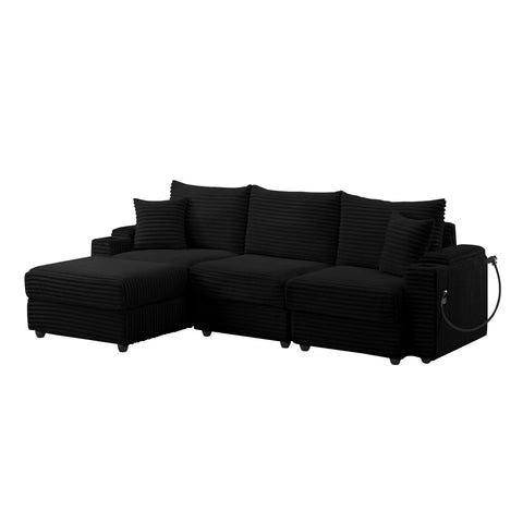 YHL Voyura 2231 Canapé en Velours Côtelé Moderne -L-Shaped - Frame Solid Wood - Noir