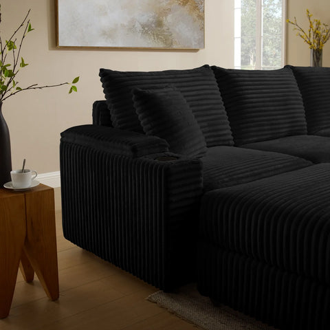 YHL Voyura 2231 Canapé en Velours Côtelé Moderne -L-Shaped - Frame Solid Wood - Noir