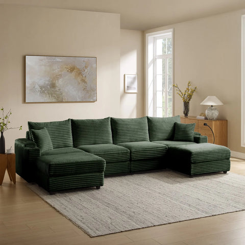 YHL Voyura 2231 Canapé en Velours Côtelé Moderne Confortable - Coil Spring Seat - Vert foncé