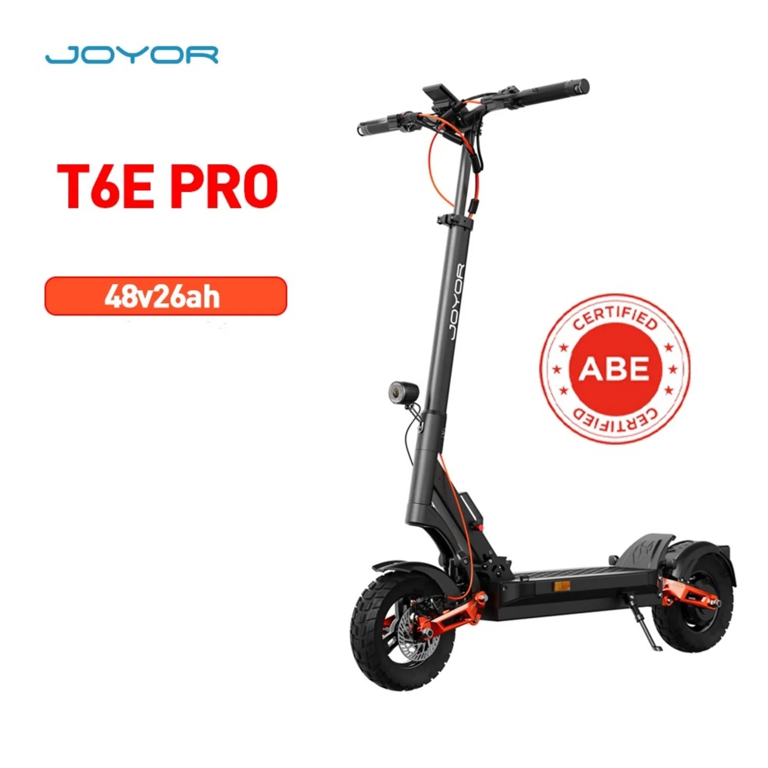 Trottinette Électrique JOYOR T6E PRO Certification ABE - Moteur 500W Batterie 48V26AH Pliable tout-terrain 10 pouces freins mécaniques - Noir