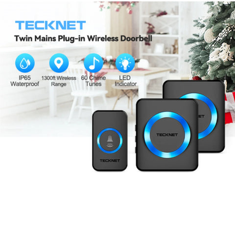 TECKNET HWD01888 Sonnette Sans Fil 5 Volumes 60 Sons 400m Portée - Noir