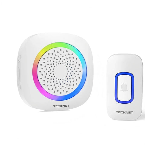 TECKNET TK-WD995 Sonnette sans fil portée 400m 60 sons 5 volumes LED - 1 émetteur et 1 récepteur - Blanc