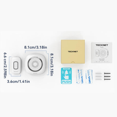 TECKNET TK-WD995 Sonnette sans fil portée 400m 60 sons 5 volumes LED - 1 émetteur et 1 récepteur - Blanc