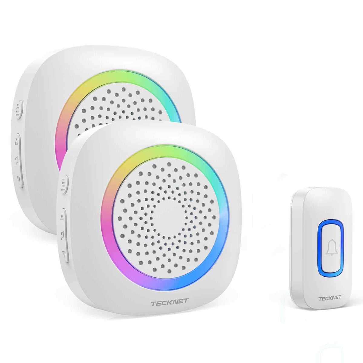 TECKNET TK-WD996 Sonnette sans fil 60 sons 5 niveaux de volume portée 400m - 1 émetteur et 2 récepteurs- Blanc