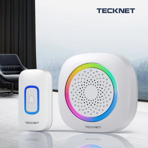TECKNET TK-WD996 Sonnette sans fil 60 sons 5 niveaux de volume portée 400m - 1 émetteur et 2 récepteurs- Blanc