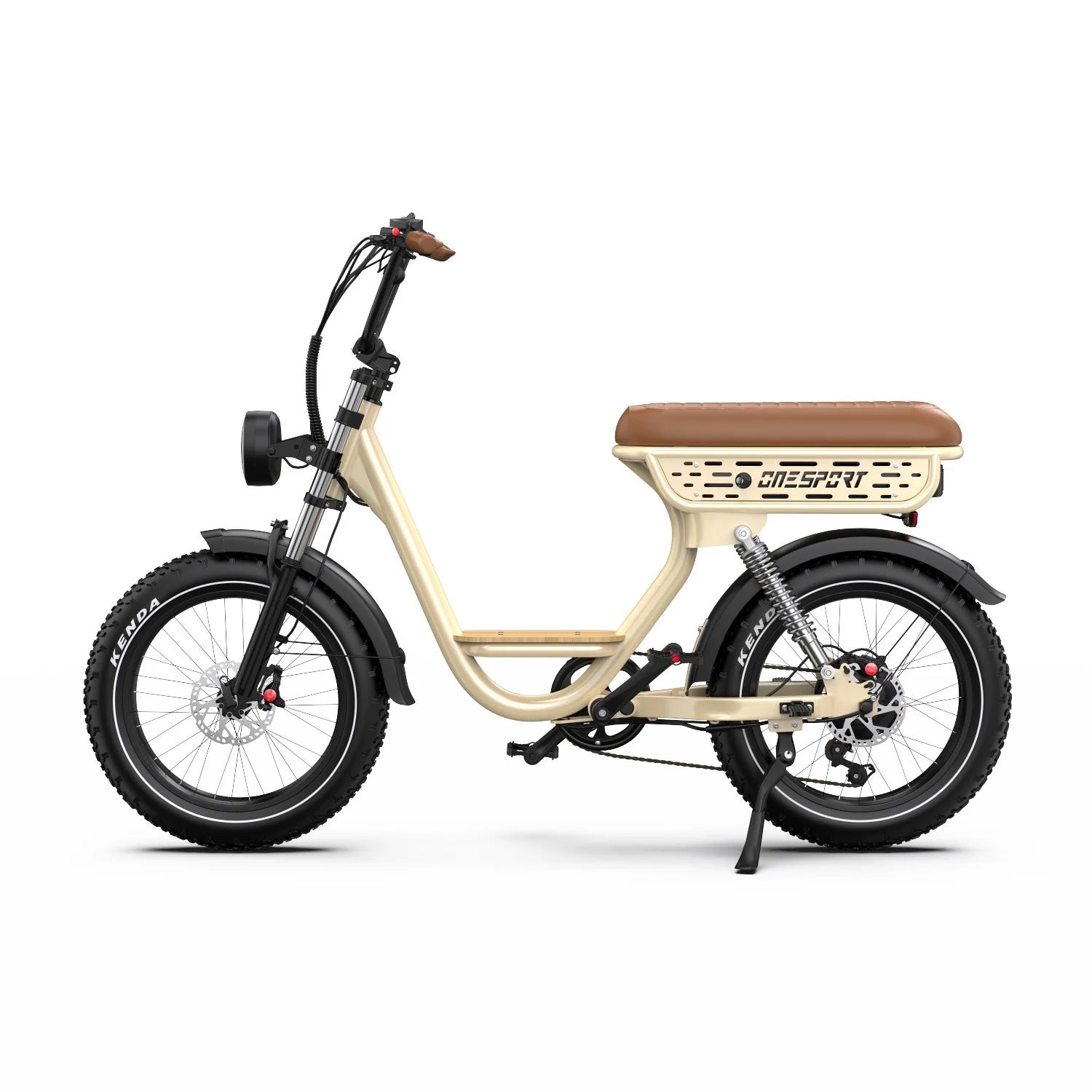 ONESPORT W77 Vélo Électrique  - Moteur 250W Batterie 48V18AH Pneus De 20 Pouces Freins Hydrauliques - Beige