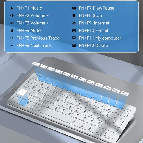 TECKNET X315 Clavier Sans Fil Ergonomique Silencieux 2.4GHz 78 Touches - Blanc