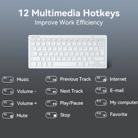 TECKNET X315 Clavier Sans Fil Ergonomique Silencieux 2.4GHz 78 Touches - Blanc
