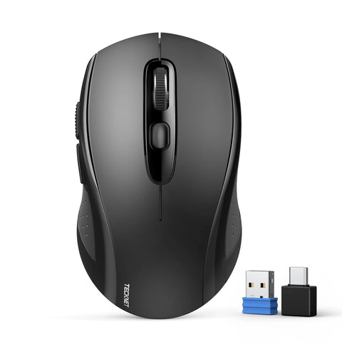 TECKNET EWM01832 Souris Sans Fil Ergonomique - 6 DPI USB/Bluetooth Silencieuse - Noir