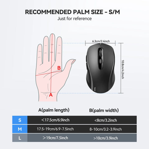 TECKNET EWM01832 Souris Sans Fil Ergonomique - 6 DPI USB/Bluetooth Silencieuse - Noir