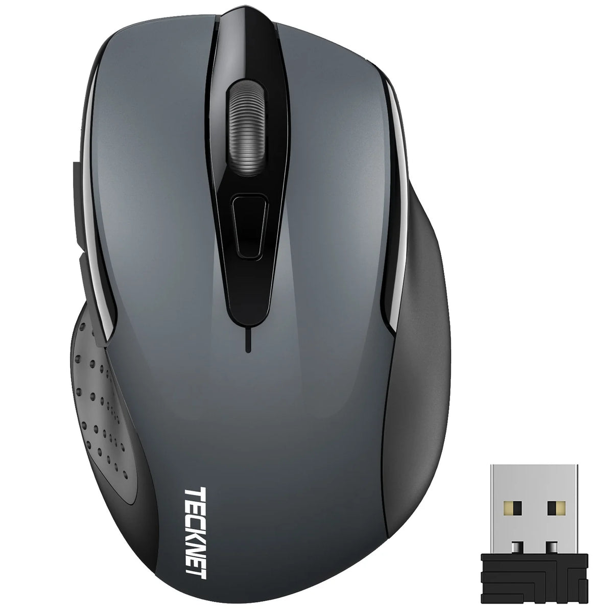 TECKNET M003 Souris Sans Fil Ergonomique - 5 DPI, USB Plug & Play Connexion longue distance stable - Gris