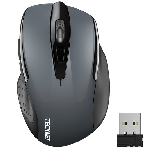 TECKNET M003 Souris Sans Fil Ergonomique - 5 DPI, USB Plug & Play Connexion longue distance stable - Gris
