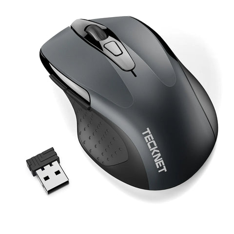 TECKNET M003 Souris Sans Fil Ergonomique - 5 DPI, USB Plug & Play Connexion longue distance stable - Gris