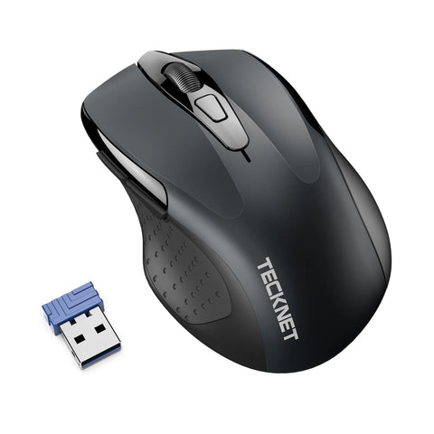 TECKNET M003 Souris Sans Fil Ergonomique - 5 DPI, USB Plug & Play Connexion longue distance stable - Gris
